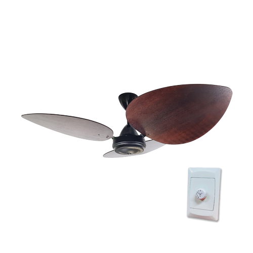 SOLENT HIGH BREEZE 100 BLACK & PALM LEAF MAHOGANY WOOD CEILING FAN + CONTROLLER