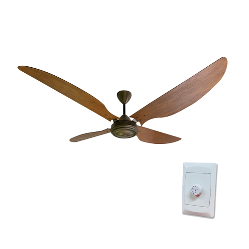 SOLENT HIGH BREEZE BRONZE & LIGHT TEAK NEGUNDO WOOD CEILING FAN + CONTROLLER