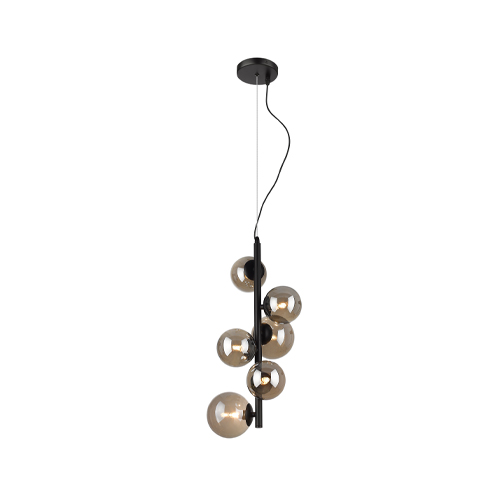 BRIGHT STAR PEN470/6 MATT BLACK & SMOKED GLASS PENDANT