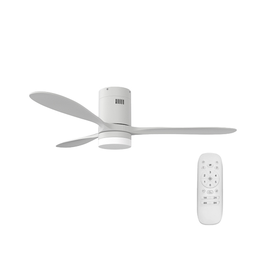SOLENT HUGGER WHITE WOOD CEILING FAN + LED LIGHT + REMOTE