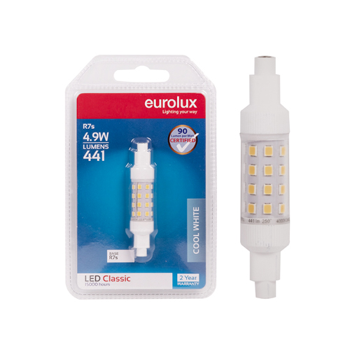 EUROLUX 5W COOL WHITE R7S LED GLOBE - 78MM
