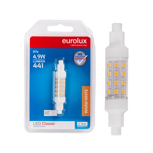 EUROLUX 5W WARM WHITE R7S LED GLOBE - 78MM